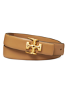 Tory Burch Kira Leather Logo Belt In Brown/gold