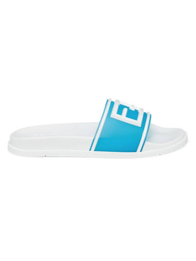 Fendi Men's Sandalo Logo Pool Slides In Bleu Clair