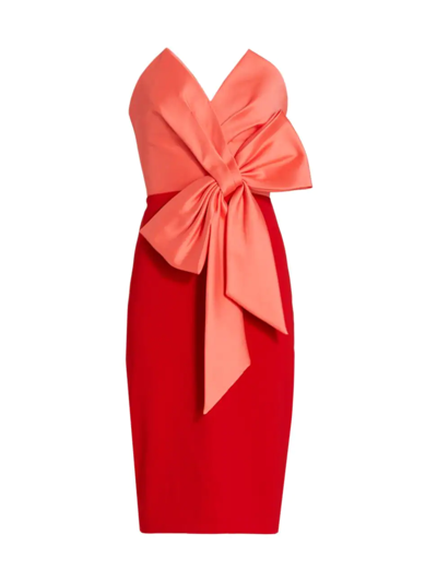 Badgley Mischka Strapless Mikado-paneled Crepe Dress In Coral Red