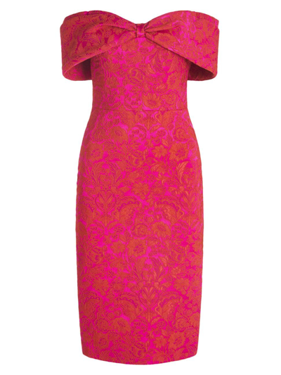 Theia Eveline Floral Jacquard Off-the-shoulder Dress In Petunia