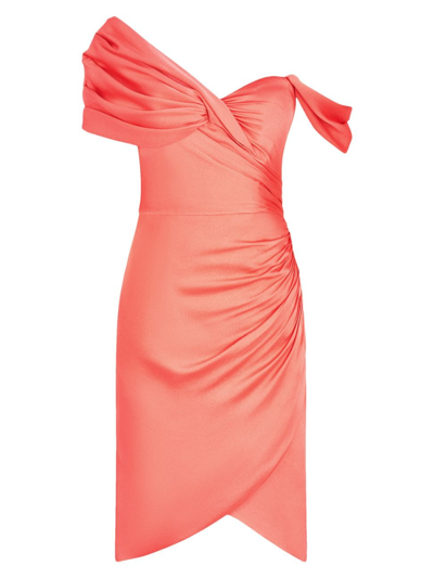 Theia Daniela Asymmetric Draped Satin Dress In Pink