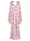 THEIA WOMEN'S MELINDA PLEATED FLORAL CAPE-SLEEVE GOWN