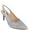 Jones New York Bernie Womens Rhinestone Pointed Toe Slingback Heels In Silver-tone