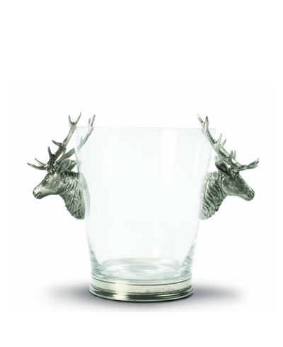Vagabond House Glass Ice, Wine Bucket With Pewter Deer Head Handles