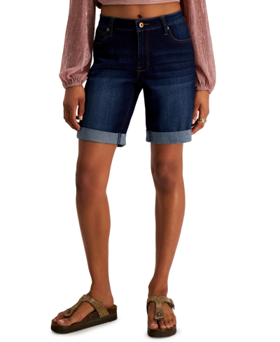 Celebrity Pink Juniors' Cuffed Hem Bermuda Denim Shorts In Syncopate