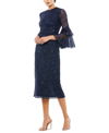 Mac Duggal Tiered Ruffle-sleeve Sequin Midi Dress In Navy