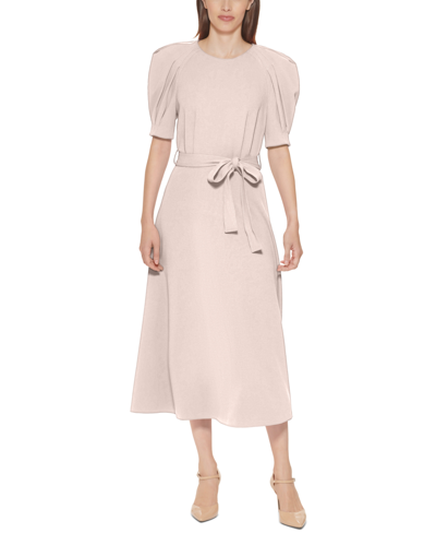 Calvin Klein Puff-sleeve Belted Midi Dress In Blossom ModeSens