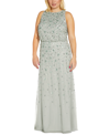 ADRIANNA PAPELL PLUS SIZE BEADED GATHERED-WAIST GOWN