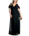Kiyonna Plus Size Seraphina Mesh Cold-shoulder Gown In Black