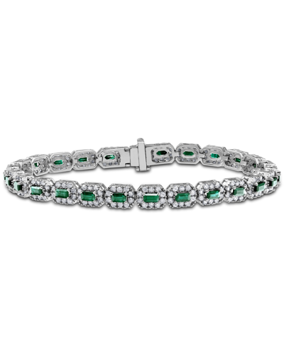 Macy's Sapphire (3 Ct. T.w.) & Diamond (3 Ct. T.w.) Halo Link Bracelet In 14k White Gold (also In Emerald &