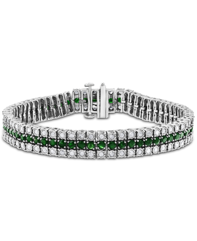 Macy's Sapphire (6 Ct. T.w.) & Diamond (2 Ct. T.w.) Triple Row Tennis Bracelet In Sterling Silver (also In In Emerald