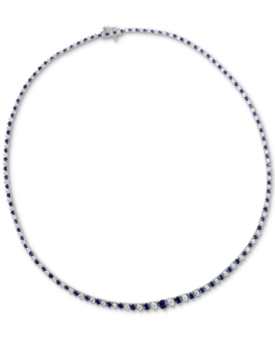 Macy's Sapphire (8 Ct. T.w.) & Diamond (1-1/2 Ct. T.w.) All-around Graduated 18" Collar Necklace In Sterlin In Sterling Silver