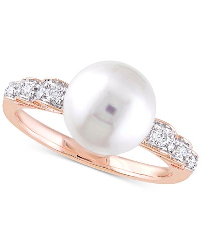 Macy's Cultured Freshwater Pearl (9mm) & Diamond (1/8 Ct. T.w.) Ring In 10k Rose Gold