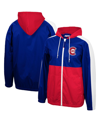 MITCHELL & NESS MEN'S MITCHELL & NESS ROYAL, RED CHICAGO CUBS GAME DAY FULL-ZIP WINDBREAKER HOODIE JACKET