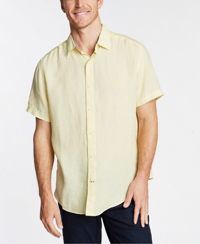 Nautica Men's Classic-fit Solid Linen Short-sleeve Shirt In Sunshine