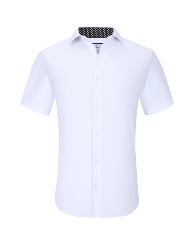 Suslo Couture Men's Slim Fit Performance Short Sleeves Solid Button Down Shirt In White