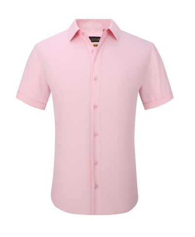 Suslo Couture Men's Slim Fit Performance Short Sleeves Solid Button Down Shirt In Pink
