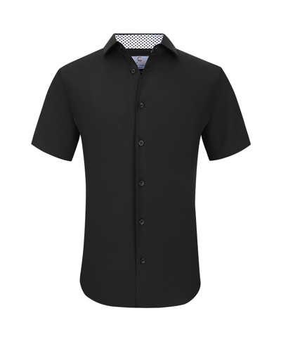 Suslo Couture Men's Slim Fit Performance Short Sleeves Solid Button Down Shirt In Black