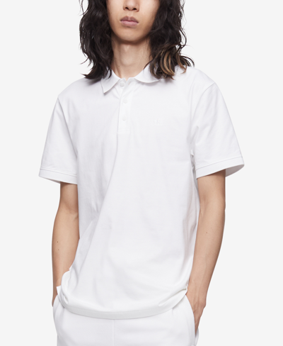 Calvin Klein Men's Regular-fit Smooth Cotton Monogram Logo Polo Shirt In White