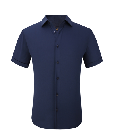Suslo Couture Men's Slim Fit Performance Short Sleeves Solid Button Down Shirt In Navy