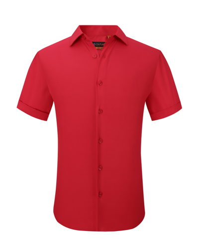 Suslo Couture Men's Slim Fit Performance Short Sleeves Solid Button Down Shirt In Red