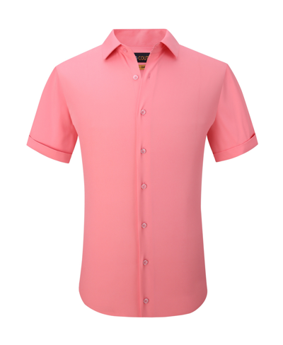 Suslo Couture Men's Slim Fit Performance Short Sleeves Solid Button Down Shirt In Peach