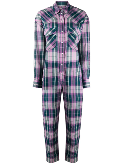 Isabel Marant Étoile Check-print Button-up Jumpsuit In Grün