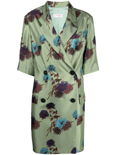 Alberto Biani Floral Print Double-breasted Dress In Green