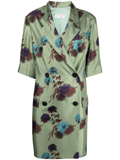 Alberto Biani Floral Print Double-breasted Dress In Grün