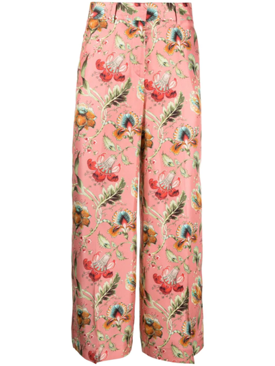 Alberto Biani Floral Print Tailored Cropped Trousers In Rosa