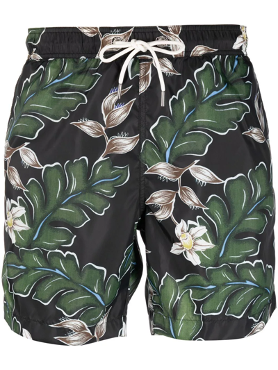 Moncler Black Polyester Swim Shorts In Verde