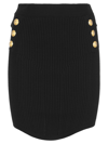 Balmain Button-detail Ribbed Knitted Skirt In Black