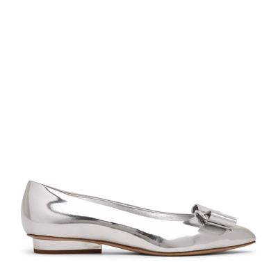 Ferragamo Viva Silver Specchio Ballet Flats In Silver Metallic Leather