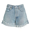 Agolde Parker Long Denim Shorts In Denim-lt