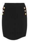 Balmain Button-detail Ribbed Knitted Skirt In Black