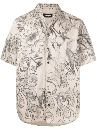 Dsquared2 Graphic-print Short-sleeved Shirt In Neutrals