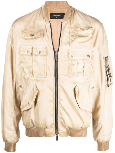 Dsquared2 Cyprus Washed Nylon Bomber Jacket In Beige