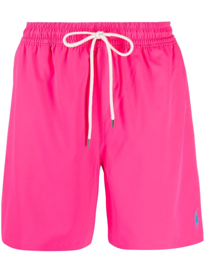 Polo Ralph Lauren Logo-embroidered Stretch-recycled Polyester Swim Shorts In Blaze Fuchsia