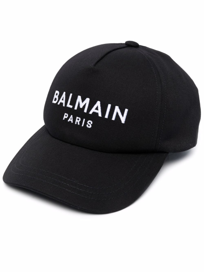 Balmain Embroidered-logo Cap In Schwarz