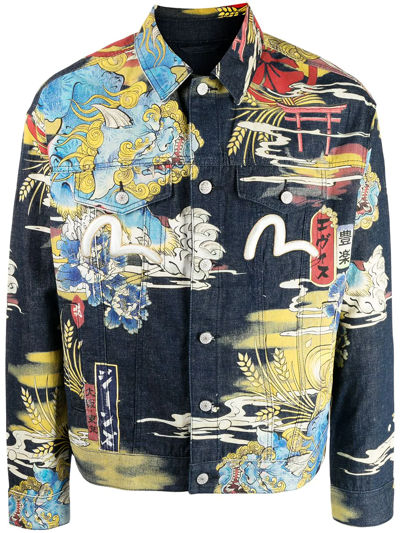 Evisu Komainu Vintage Japanese Denim Jacket In Blue