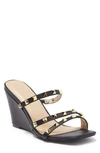 Wild Diva Lounge Kellie Studded Wedge Sandal In Black