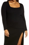 OPEN EDIT SQUARE NECK RIBBED SWEATER