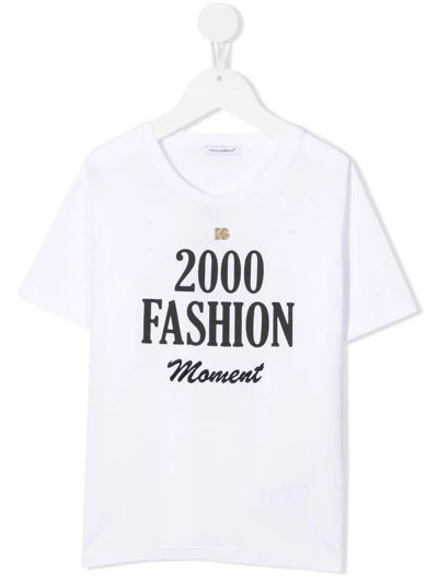 Dolce & Gabbana Kids' 2000 Fashion Moment Slogan-print T-shirt In White