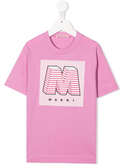 Marni Kids'  T-shirt Rosa In Jersey Di Cotone In White
