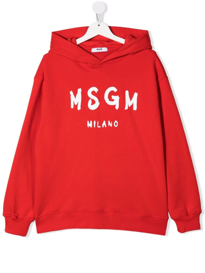 Msgm Teen Logo-print Cotton Hoodie In Red