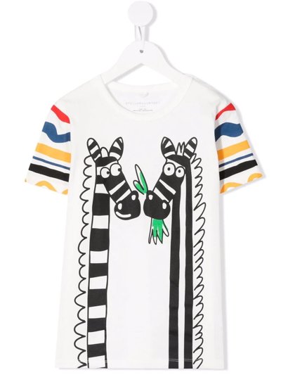 Stella Mccartney Teen Zebra-print Stripe-detail Cotton T-shirt In White