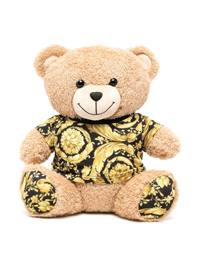 Versace Beige Barocco Bear Plush Toy In Brown
