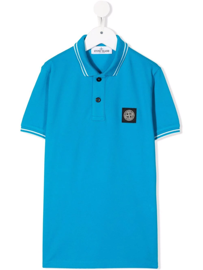 Stone Island Junior Teen Logo-patch Polo Shirt In Blue