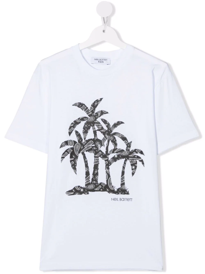 Neil Barrett Teen Palm-print Short-sleeve T-shirt In White