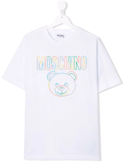 Moschino Teen Embroidered Logo T-shirt In White